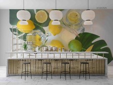 3D Lemon Leaf Cup Lemonade Self-adhesive Removeable Wallpaper Wall Mural1 1435 picture