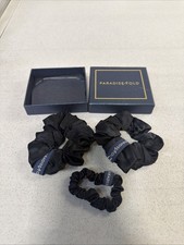 Paradise Fold Silk Scrunchie Set Black Hair Ties Set Of 3 picture