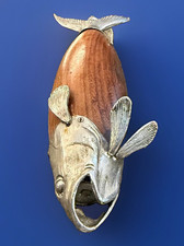 Vintage Tre Spade Italy Koi Carp Fish Pepper Mill Wood Silverplate Figural picture