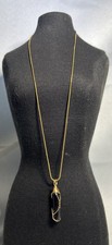 bohemian Style Genuine Onyx Golden Handcrafted Necklace w Pendant Marked 925 picture