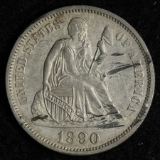 1890 Seated Liberty Silver Dime AU+ E183 DINN picture