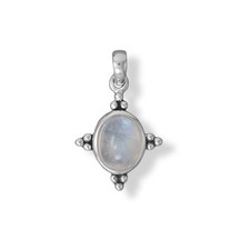 Oxidized Oval Rainbow Moonstone Pendant with Beaded Accents picture
