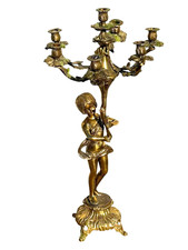 1900c Antique French Bronze Figural Six Arm Candelabrum Maiden Candle Holder 30