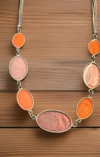 VTG Park Lane NWT Orange-Pink Carbachon Lucite Statement Necklace Bohemian Retro picture
