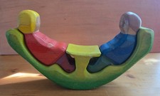 Vintage German Decor Holzspielzeug Seesaw 2 Children Wooden Waldorf Toy picture