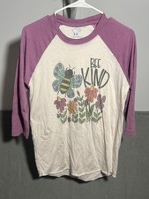 Luckybird Clothing Co. Women's Small S Bee Kind Raglan T-Shirt 3/4 Sleeve Purple picture