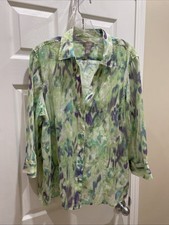 Chicos Women’s Sz 3 gorgeous purple green glitter 3/4 button blouse picture