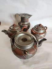 Antique Pewter Clad Yixing 4 Pc. Tea Set, YEE DZU Mark, Circa 1900 picture