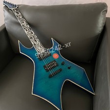 Solid Warlock Electric Guitar Stainless Rounded Fret Edge Flamed Maple Top Blue picture