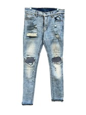 MNML Men’s Size 32x34 Distressed Blue Slim Fit Denim Jeans Stretch EUC picture