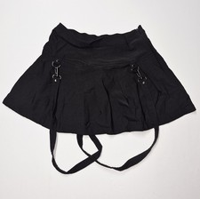 Killstar Kihilist Merely A Madness Mini Skirt Large Black Pleated Strap NWOT picture
