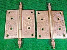 1 PAIR BEAUTIFUL BRASS EASTLAKE ASTHETIC 4 1/2 x 4 1/2 HINGES CIRCA 1880 (19699) picture