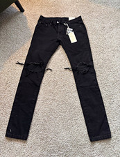 mnml Men’s Black Skinny Distressed Solid Denim Jeans Regular Size 30 picture