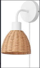 Globe Briar Plug-In Indoor Wall Sconce White/Brown Rattan Shade Metal picture