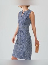 NEW J McLaughlin Lola Midi Dress Womens L Ogaden Geo Blu Wht Sleeveless $218 picture