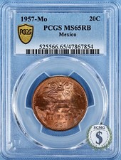 1957-Mo Mexico 20 Centavos PCGS MS65RB KM#440 - Colorful Beauty picture