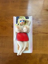 Vintage 80s Novelty Ceramic Beach Babe Boobie Salt n Pepper Shaker Japan - VIDEO picture