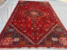 Red Turkish Tribal Rug 5.7x8.8 Vintage Hand Knotted Wool Diamond Medallion carpe picture
