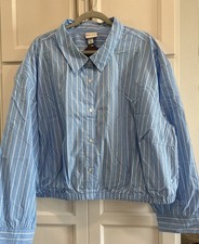 NWT AVA & VIV Women’s Blue White Stripe Cropped Button Up Shirt Plus Size 4X picture