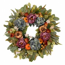 Hydrangea Peony Wreath Indoor Outdoor Fall Door Wreath Natural for Thanksgiving picture