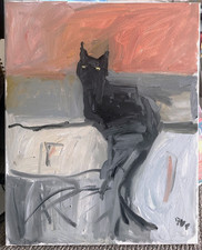 Cat Surrealism Halloween Animal Oil Painting 16”x20” Canvas Original Signed picture