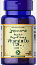 Puritan's Pride Sunvite Vitamin D3 125 mcg (5000 IU) Rapid Release 100 picture