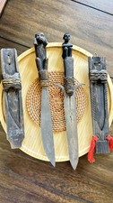 Vintage Philippine Ifugao Hinalung Pinahig Knives Carved Handles Scabbards picture
