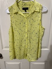Banana Republic Sleeveless Blouse Size MP Yellow Floral Print Button Down picture