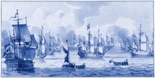 Ceramic Tile Mural Kitchen Backsplash - Delft Seascape With War Fleet -Dutch Art picture