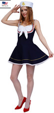 Blue Sailor Dress White Anchor Hat Women Halloween Costume picture