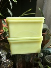 Two Rare Vintage McKee Uranium Yellow Glass (Seville Yellow) Fridgies W/ Lids 💛 picture