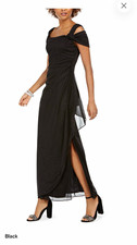 Alex Evenings Cold-Shoulder Metallic Mesh Petite Gown, Black picture