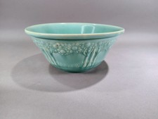 Vintage 1930s Homer Laughlin USA Mixing Bowl Apple Tree Teal 8-inch NICE picture