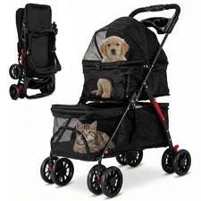 Full-Window Double Pet Stroller 4 Lockable Wheels for Cats & Dogs, with Cup Hold picture