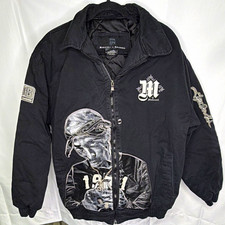 Makaveli Branded Men's Black Bomber Jacket L Full Zip Lined Graphic Print picture
