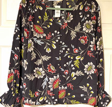 LOFT Outlet grey floral blouse with white, red, and green flowers picture