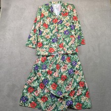 Koret Vintage Skirt Set Womens Medium Tropical Floral Blazer Midi Skirt 2 Piece picture