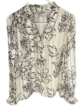 JOIE Blouse Size XS White Floral Metallic Long Sleeve Lined Preppy Flirty NEW picture
