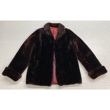 VTG 1950s/1960s Women Mouton Lamb Shearling Fur label authority swing coat M/L picture