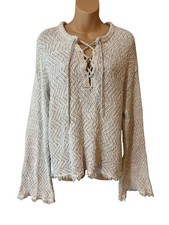 Billabong Sincerely Jules Palms For Daze Sweater Lace Up Fringe Bell Sleeve Boho picture