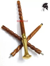 Stylish Vintage Wooden Walking Cane Stick With Brass Handle For Men Women Gift picture