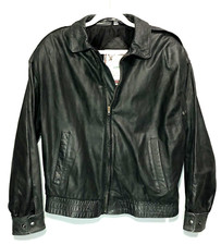 VTG Luis Alvear Full Zip Leather Moto Jacket Mens M Black Shoulder Pads Riding picture