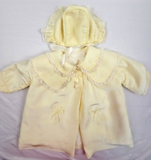 Vintage Baby Girl Yellow 1950s Quality Layette Lined Jacket with Bonnet 12-18 Mo picture