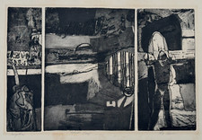 GOLGOTHA VINTAGE SIGNED ETCHING CHRIST CRUCIFIXION 3 PART ARTIST PROOF AP picture