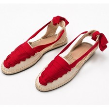 Loeffler Randall Wilson Flat Ankle Wrap Espadrille Natural Red Size 8 NWOB picture