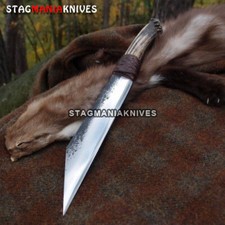 Handmade J2 Steel Hunting Seax Bowie Knife Crown Stag Handle Duty Free TO USA  picture
