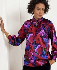 NWT Talbots Women’s Size PM Red Purple Polyester Blend Twist Neck Pullover Blous picture