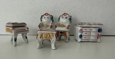 Vtg Made in Occupied Japan Miniature Porcelain Dollhouse Furniture Set 5pc Lot picture
