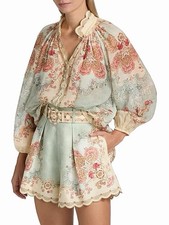 Zimmermann Daylight belted scalloped pleated printed linen shorts $495 Size 3 picture