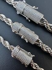 Iced MOISSANITE Clasp 925 Silver & Stainless Steel Rope Chain Necklace Bracelet picture